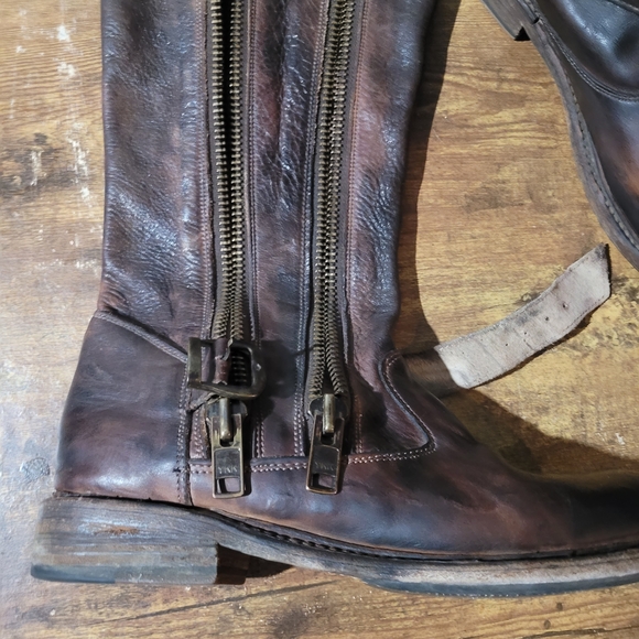 Bed Stu Stunning Distressed Brown Leather Tall Boots with Zippers And Buckle - Picture 16 of 16